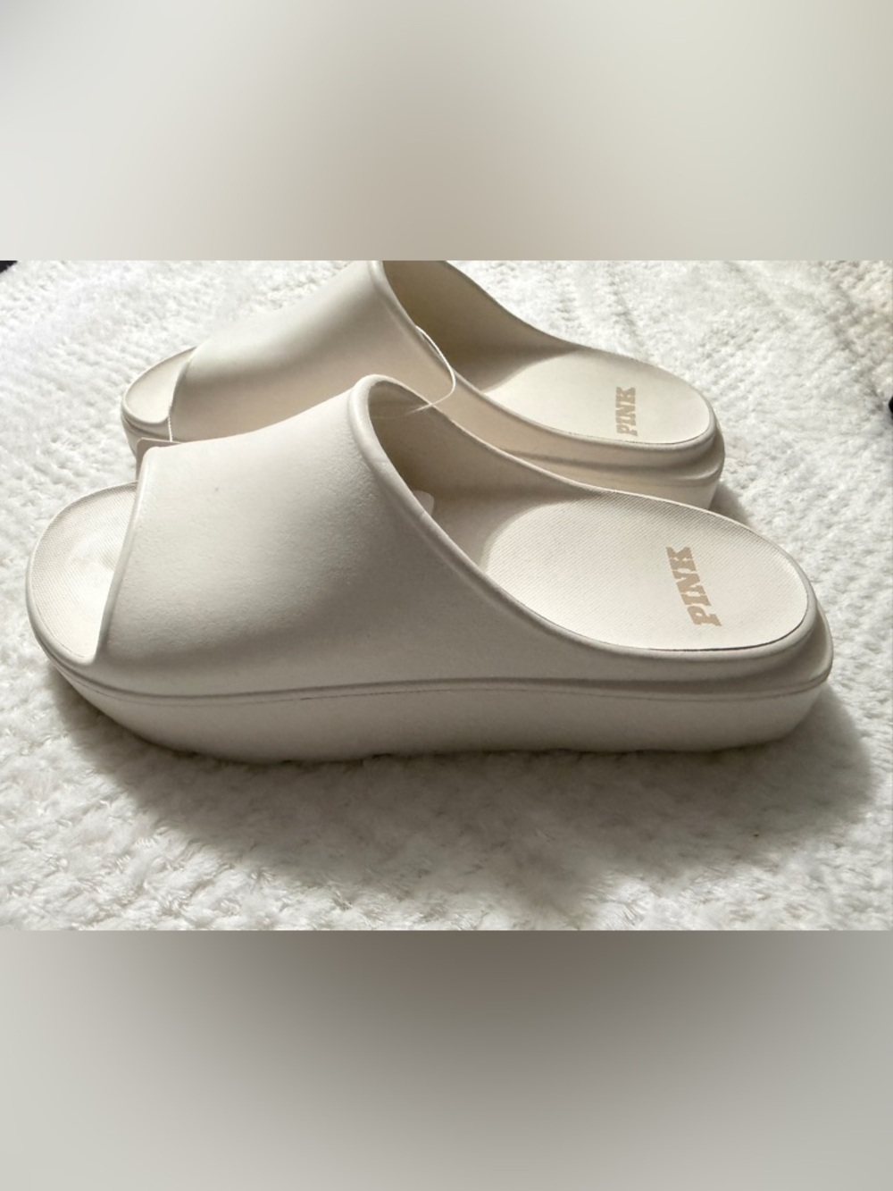 PINK Victories Secret Slides Sandal Platform Waterproof Beach Pool White